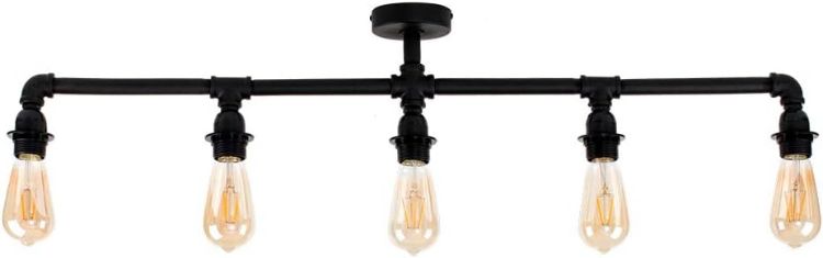 Picture of Black Industrial Bar Ceiling Light Fitting 5 Way Pipe Lamp LED Filament Bulbs