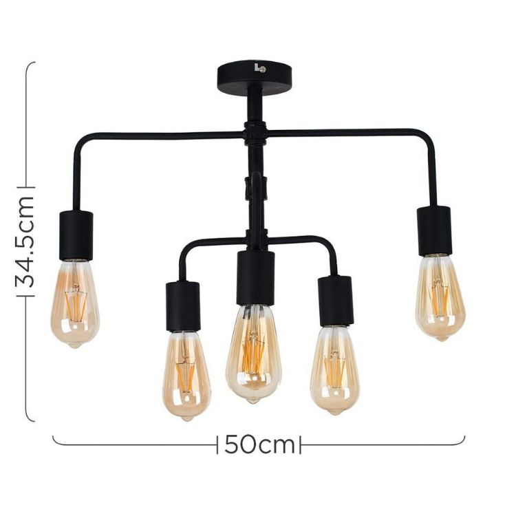 Picture of Black Metal LED 6 Way Ceiling Light Fitting Industrial Bar Vintage LED Bulbs