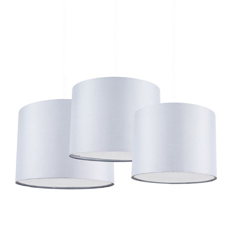 Picture of 3x Ceiling Light Shades Easy Fit Grey Fabric Pendant Lampshades + Diffusers