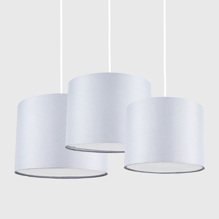Picture of 3x Ceiling Light Shades Easy Fit Grey Fabric Pendant Lampshades + Diffusers