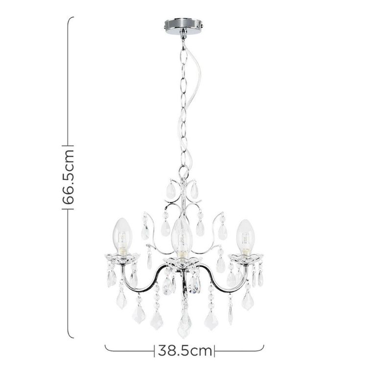 Picture of Chandelier Ceiling Light Fitting Traditional Chrome IP44 3 Way Glass Droplet