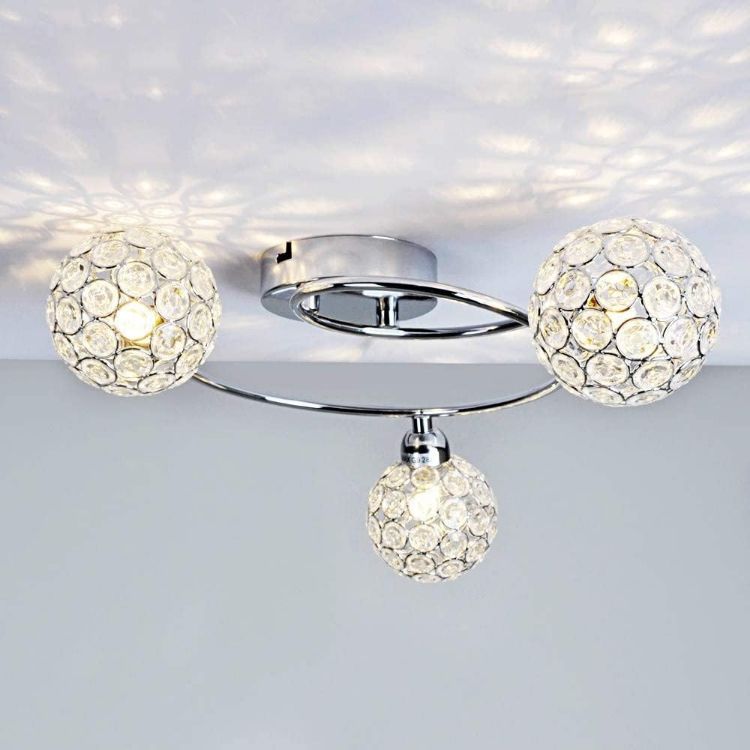 Picture of Chrome 3 Way Ceiling Light Fitting Acrylic Jewel Shades Lampshades Living Room