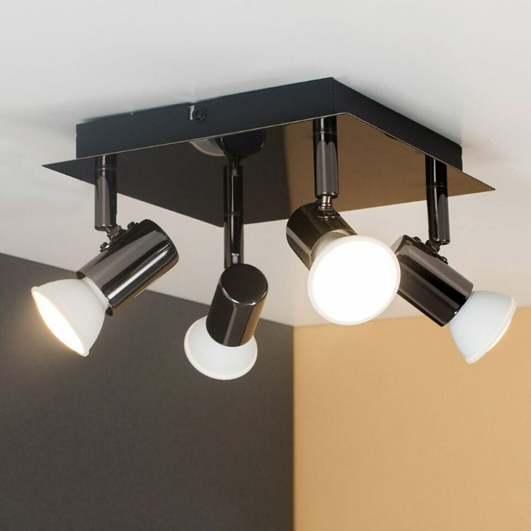 Picture of Adjustable 4 Way Ceiling Spotlight Fitting Chrome / Black LED GU10 Kitchen Light