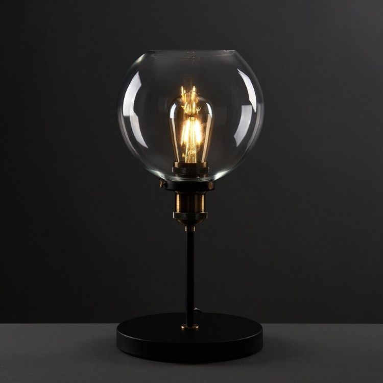 Picture of Black & Brass Table Lamp Industrial 40CM Tall Metal Light Glass Shade LED Bulb