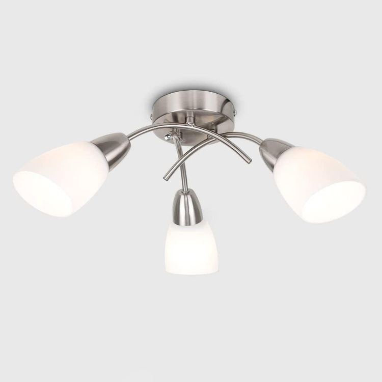 Picture of Ceiling Light Fitting Brushed Chrome 3 Arm Crossover Shades Lampshades LED Bulbs
