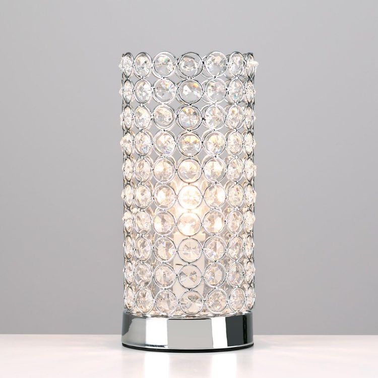 Picture of Pair of Touch Table Lamps Genuine Crystal 23CM Tall Bedside Lights LED Bulbs