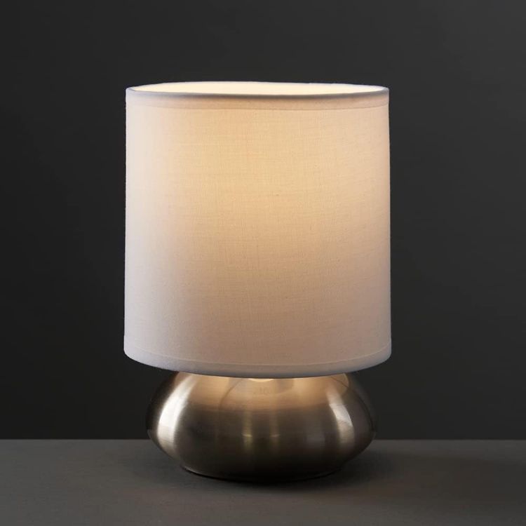 Picture of Bedside Touch Table Lamp Chrome 21.5CM Tall Lights Fabric Shades LED Bulb