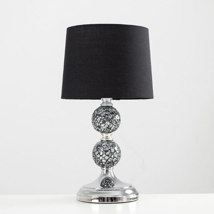 Picture of Crackle Table Lamp 33CM Glass Mosaic Living Room Light Fabric Lampshade LED Bulb