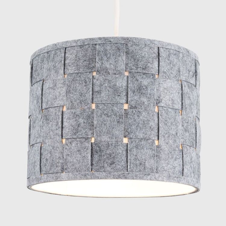 Picture of 2x Ceiling Light Shades Grey Felt Weave Easy Fit Drum Lampshades Pendants Bulbs