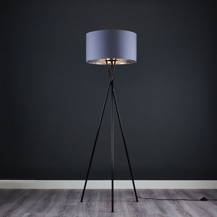 Picture of Tripod Floor Lamp Standard Light Living Room Lounge Lighting Black Metal LED