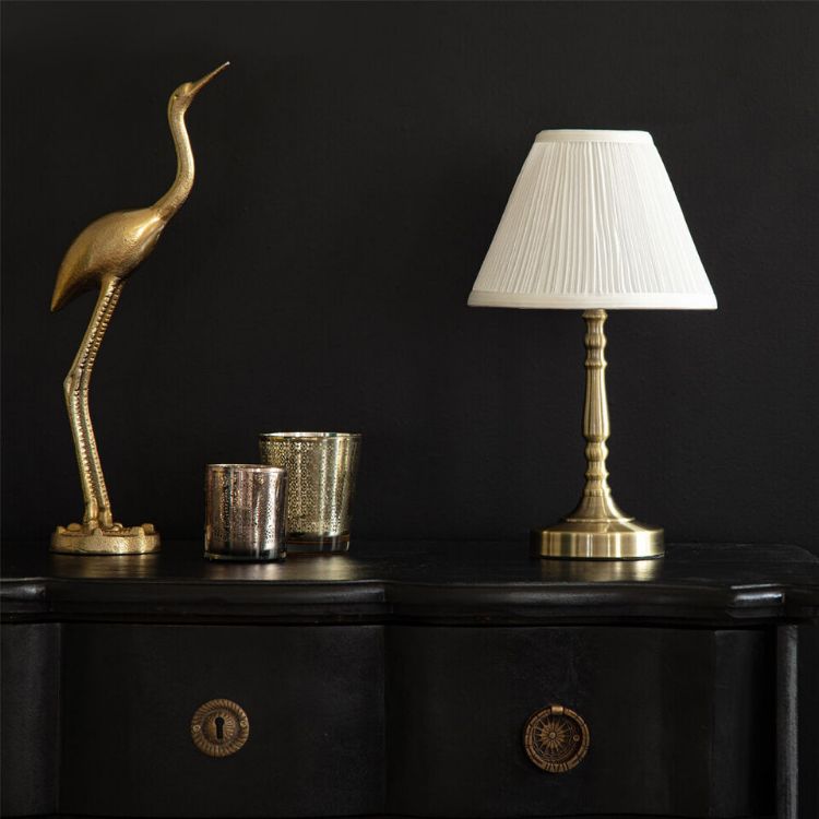 Picture of Brass Touch Table Lamp Traditional 36CM Tall Light Pleated Shade LED Dimmer Bulb