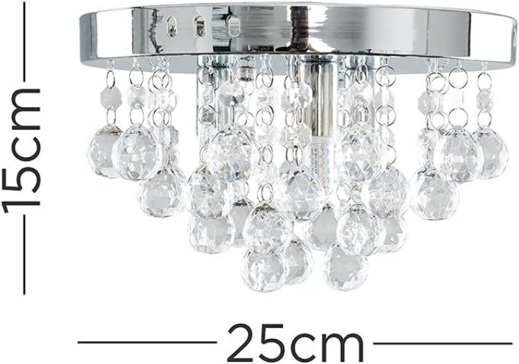 Picture of Modern Chrome & Crystal Flush Ceiling Light Fitting Acrylic Jewel Droplets LED