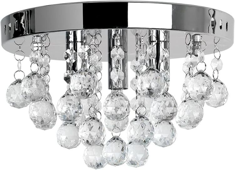 Picture of Modern Chrome & Crystal Flush Ceiling Light Fitting Acrylic Jewel Droplets LED