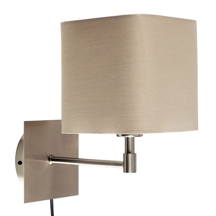 Picture of Plug In Wall Light Fitting Square Fabric Lampshades Hotel Design Bedside Lights