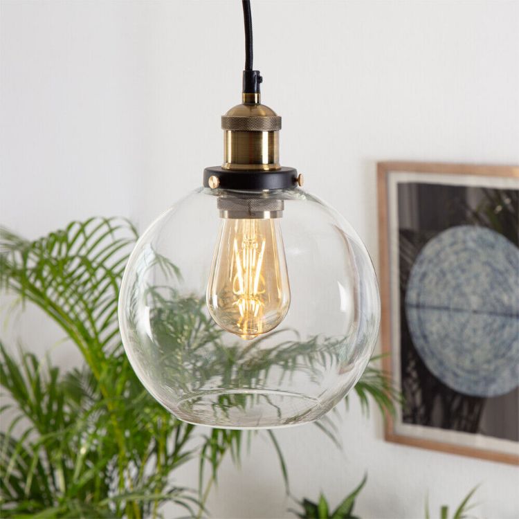 Picture of Industrial Ceiling Light Fitting Suspended Pendant Glass Shade LED Filament Bulb
