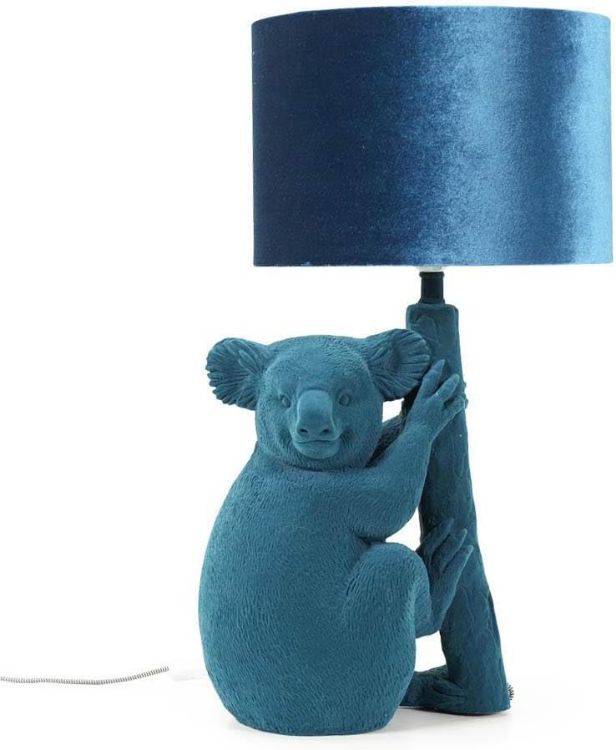 Picture of Teal Velvet Koala Table Lamp Bedroom Living Room Light Animal Lighting LED Bulb
