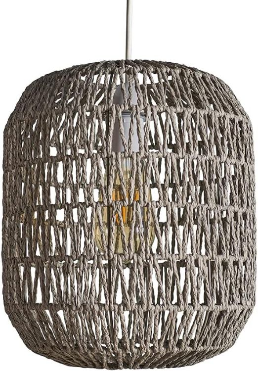 Picture of Natural Ceiling Light Shade Grey Rope Easy Fit Pendant Lampshade LED Bulb