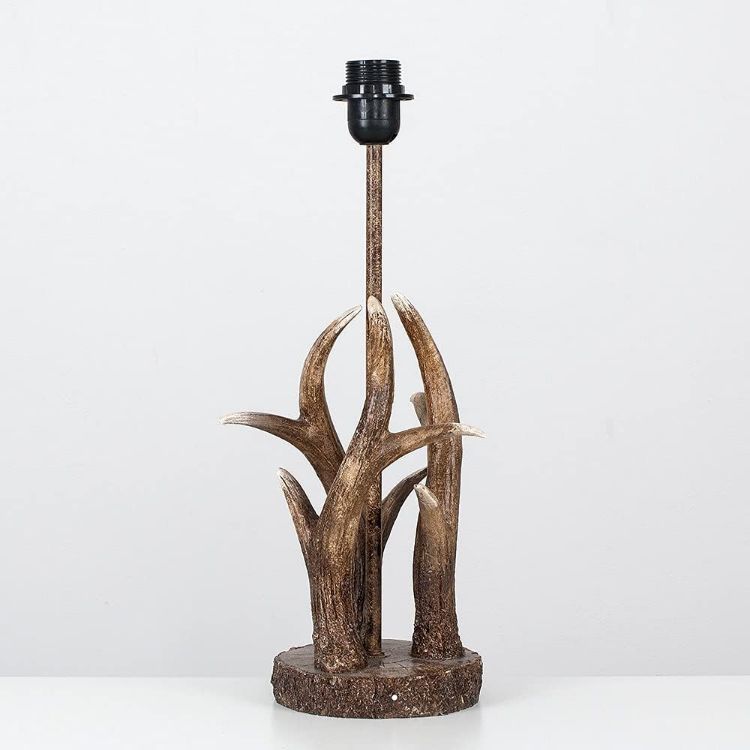 Picture of Rustic Antler Table Lamp Light Base Tree Bark Natural Finish Modern Lighting
