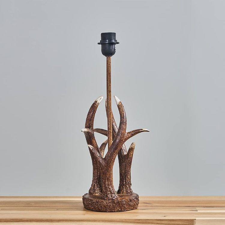 Picture of Rustic Antler Table Lamp Light Base Tree Bark Natural Finish Modern Lighting