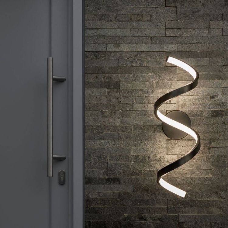 Picture of Integrated LED Wall Light Fitting Black Twist Neutral White Indoor Outdoor