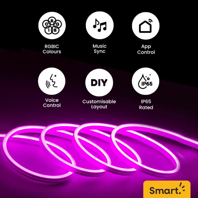 Picture of Smart LED Neon Rope Lights Flexible Strip Colour Changing Music Sync App Control(3&5m)