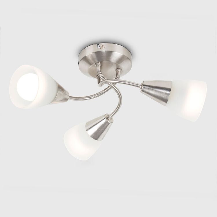 Picture of Brushed Chrome Ceiling Light Fitting 3 Way Semi Flush Frosted Shades Lighting