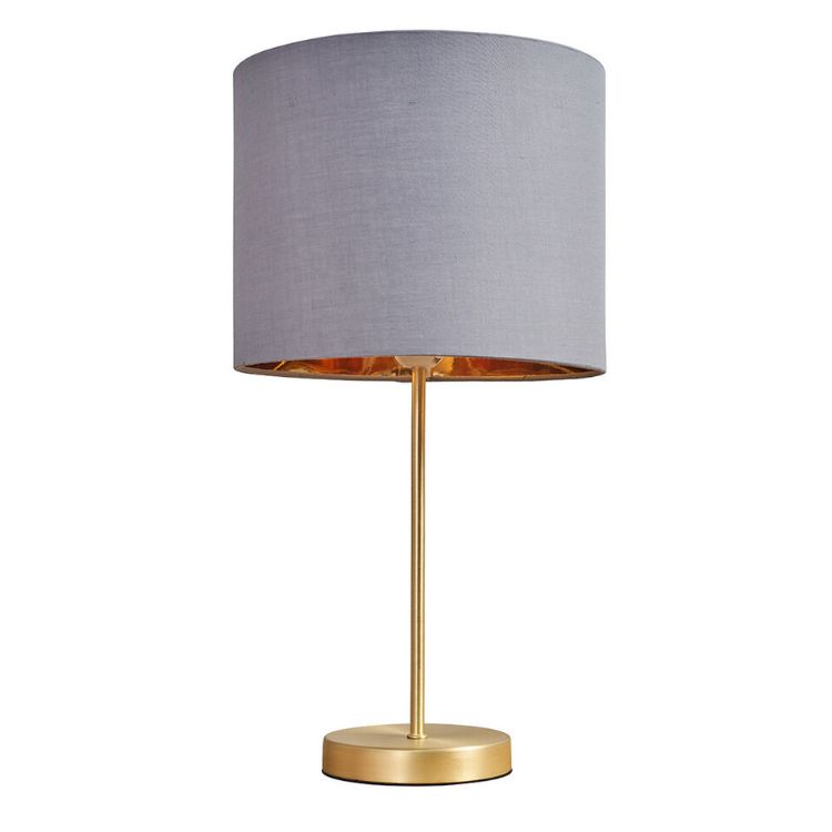 Picture of Gold Stem Table Lamp Bedside Living Room Light Fabric Shade LED Bulb Lighting