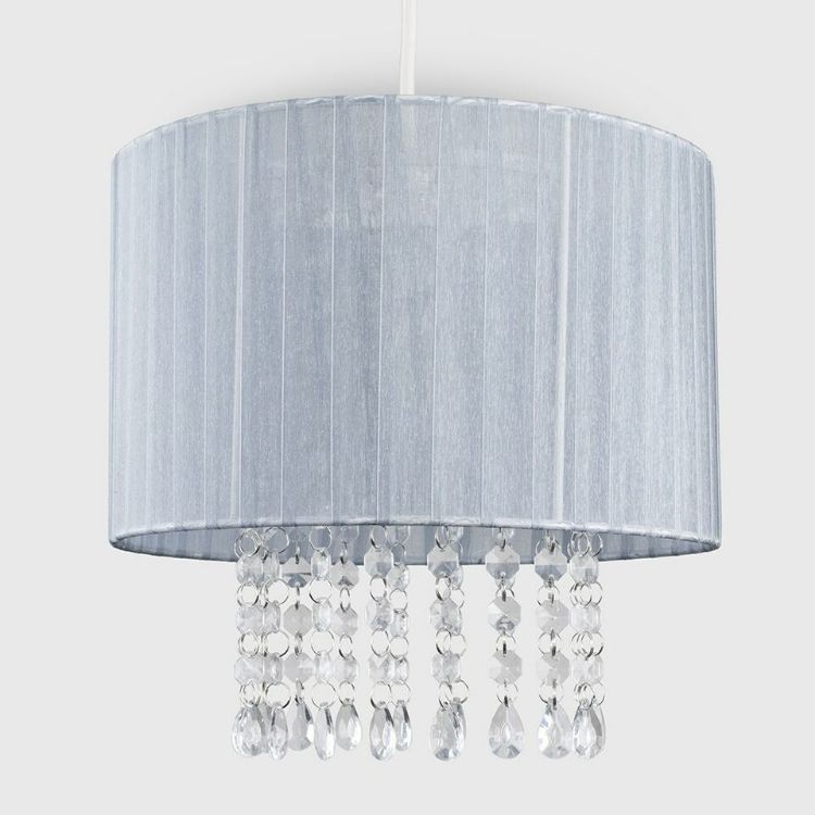 Picture of Drum Ceiling Light Shade Modern Voile Easy Fit Lampshades Jewel Droplets Lights