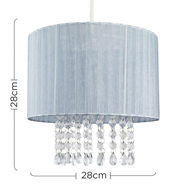 Picture of Drum Ceiling Light Shade Modern Voile Easy Fit Lampshades Jewel Droplets Lights