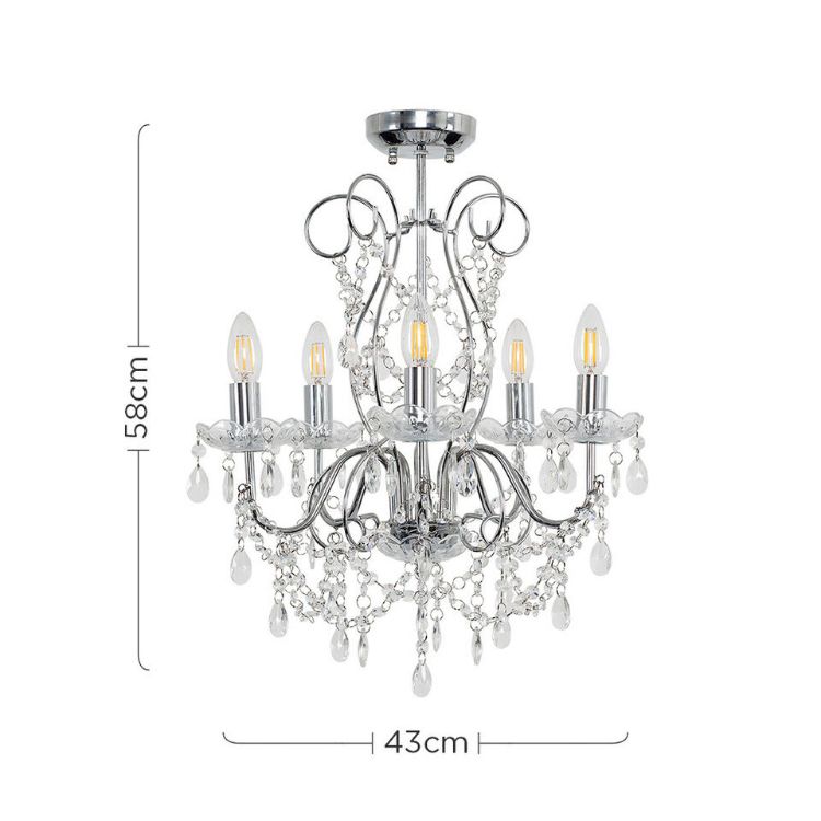 Picture of 5 Way Crystal Chandelier Chrome Ceiling Light Genuine K5 Glass Jewels LED Bulbs