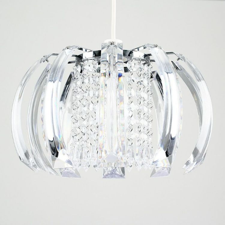 Picture of Ceiling Light Shade Chrome Pendant Clear Jewel Beads Lampshade Living Room