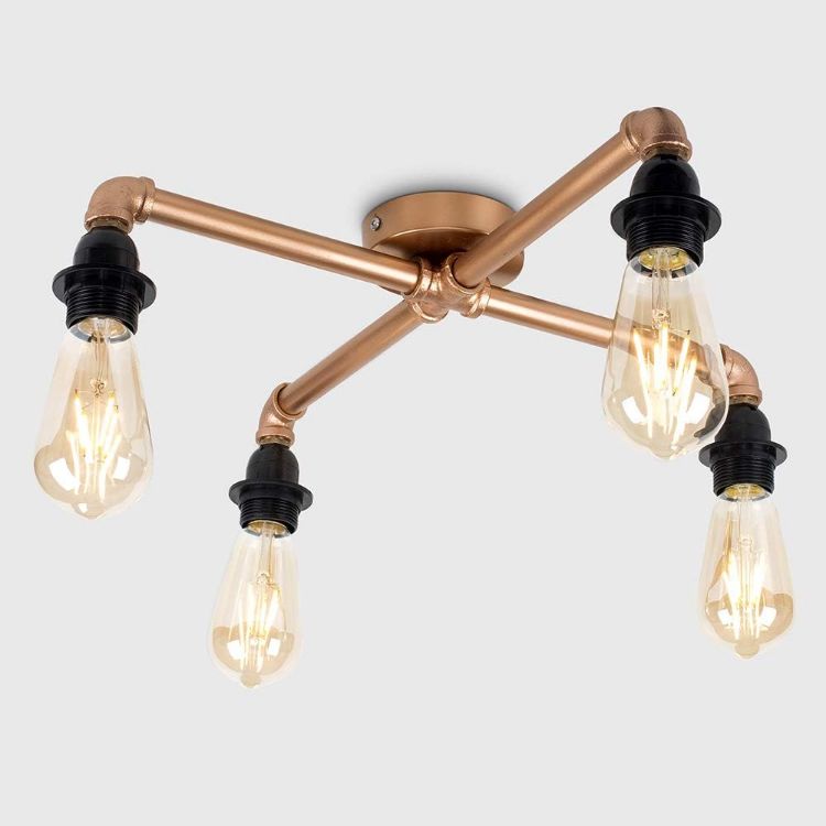 Picture of Industrial Pipe Ceiling Light Fitting Copper Flush 4 Way Living Room Lighting