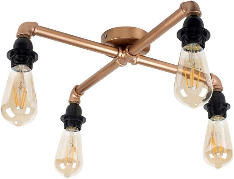 Picture of Industrial Pipe Ceiling Light Fitting Copper Flush 4 Way Living Room Lighting