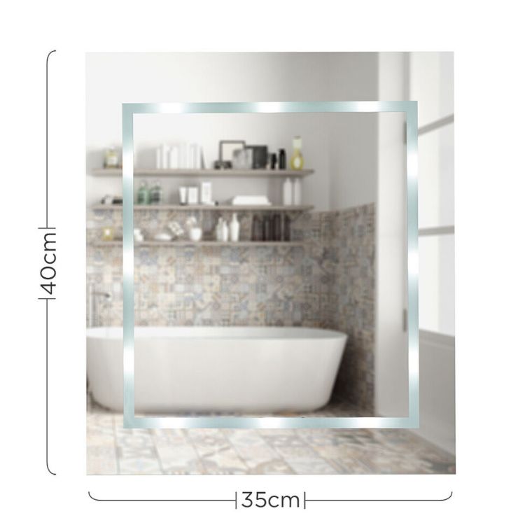 Picture of Modern Battery Operated Illuminated LED Bathroom Wall Mirror Cool White Light