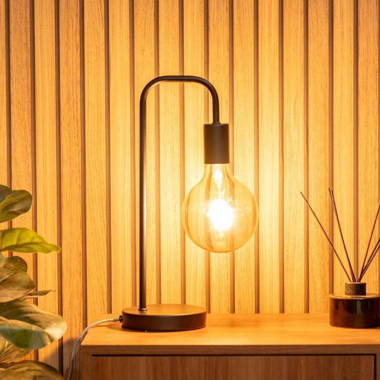 Picture of 2x Black Table Lamp Bases Curved Metal Stem Bedroom Living Room Bedside Lights