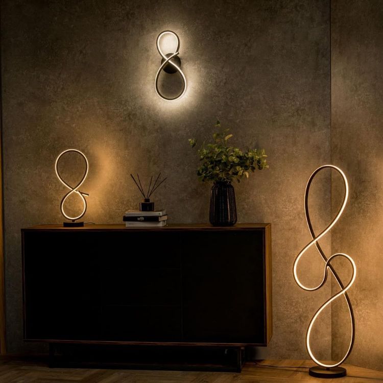 Picture of Integrated LED Floor Lamp Matt Black Swirl Warm White Living Room Bedroom Light