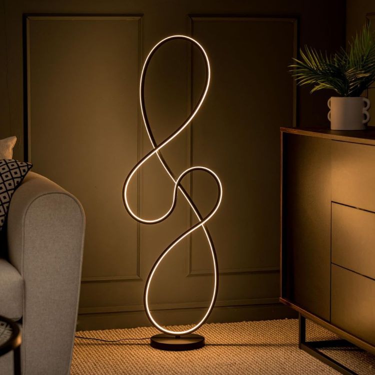 Picture of Integrated LED Floor Lamp Matt Black Swirl Warm White Living Room Bedroom Light