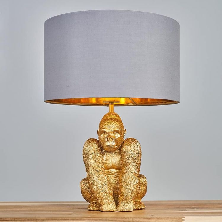 Picture of Black Gorilla Table Lamp Retro Animal Living Room Light Velvet Shade LED Bulb