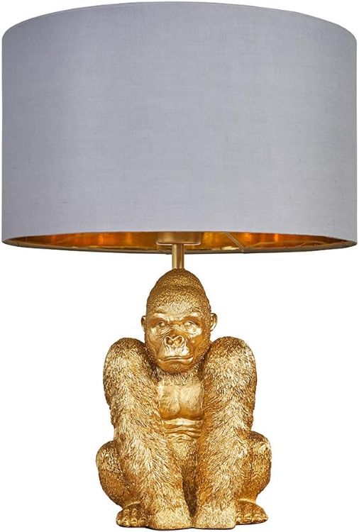 Picture of Black Gorilla Table Lamp Retro Animal Living Room Light Velvet Shade LED Bulb