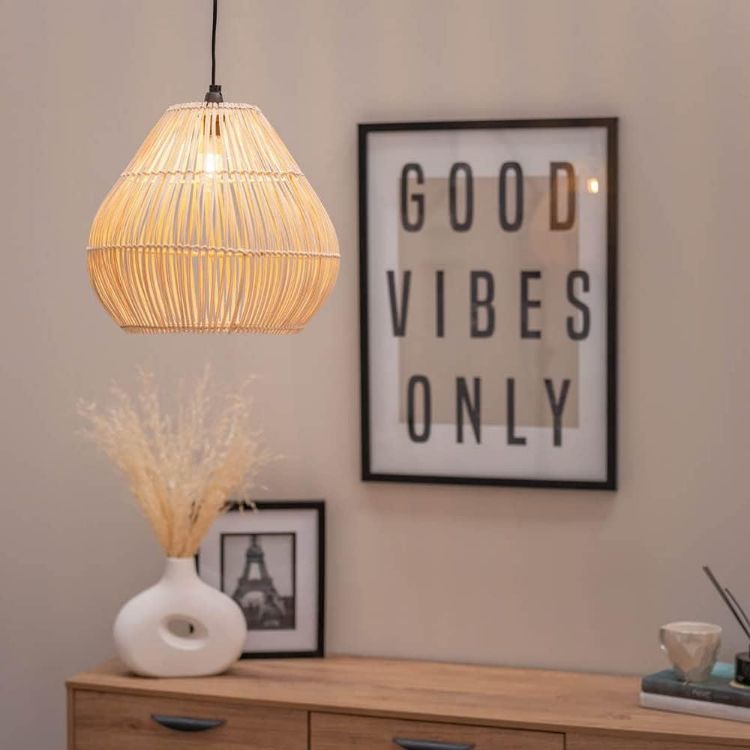 Picture of Rattan Lampshade Teardrop Easy Fit Ceiling Light Living Room Shade Pendant LED