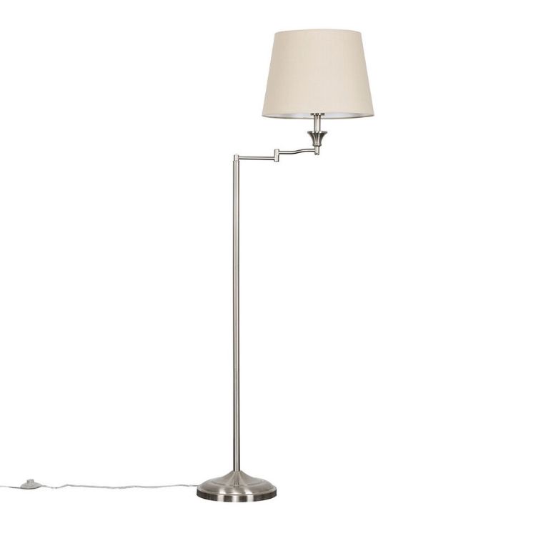 Picture of MiniSun Modern Adjustable Swing Arm Floor Lamp in a Brushed Chrome Finish with a Beige Tapered Light Shade