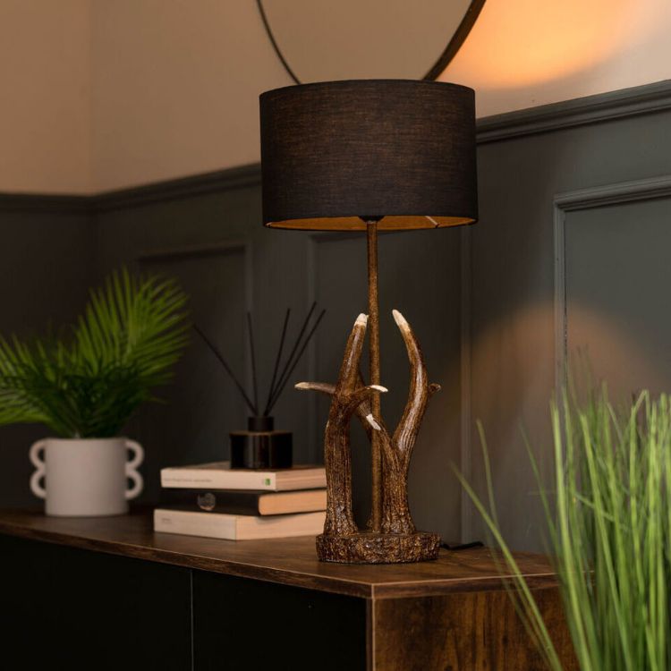 Picture of Antler Table Lamp Light Natural Rustic Finish Shade Lampshade LED Bulb Lighting
