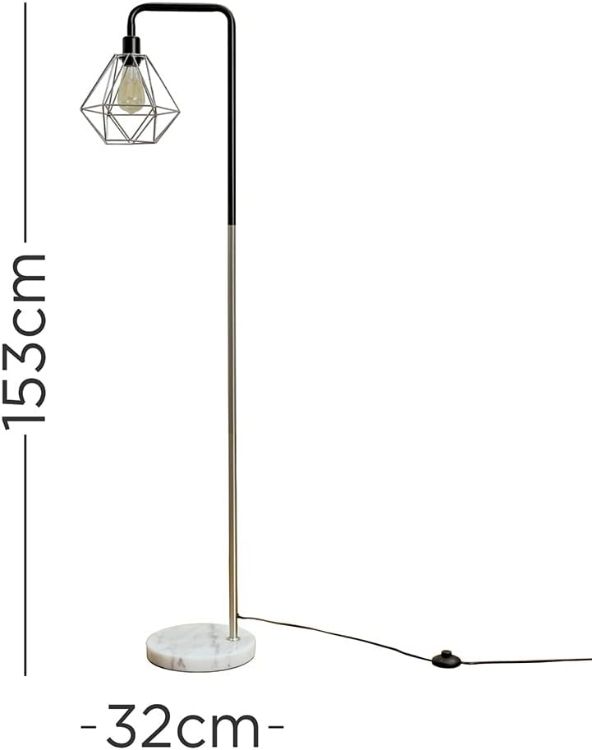 Picture of Tall Industrial Standard Floor Lamp Light Marble Base Metal Retro Shade LED Bulb