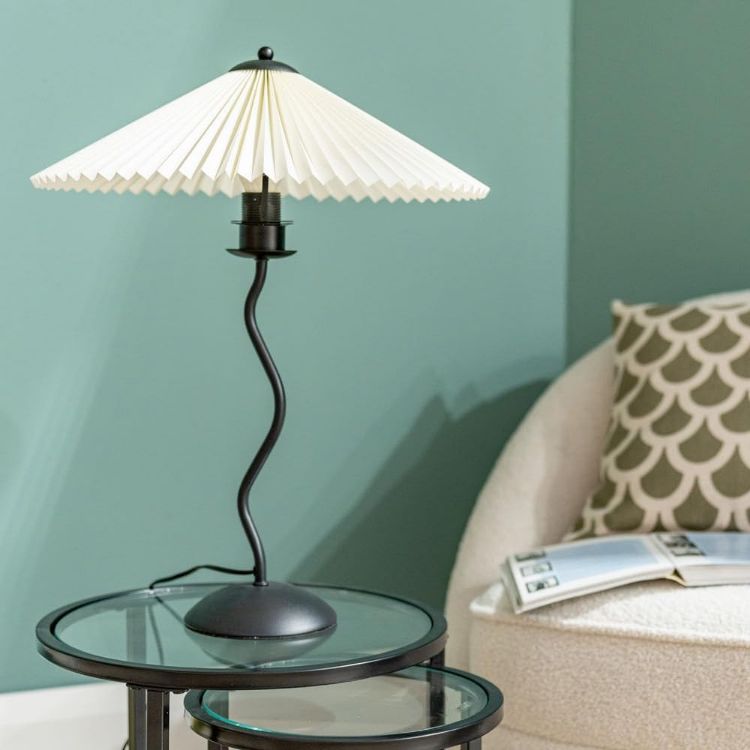 Picture of Black Metal Wiggle Table Lamp Base Living Room Waved Light Origami Pleated Shade