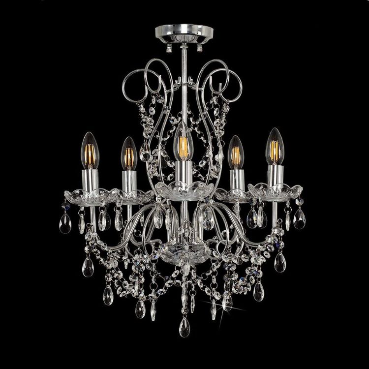 Picture of 5 Way Crystal Chandelier Chrome Ceiling Light Genuine K5 Glass Jewels without bulb
