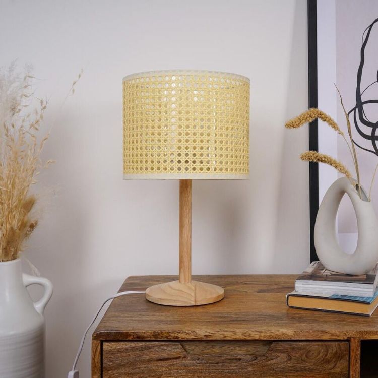 Picture of Wicker Effect Lampshade Easy Fit Drum Shade Natural Table / Floor Pendant Light
