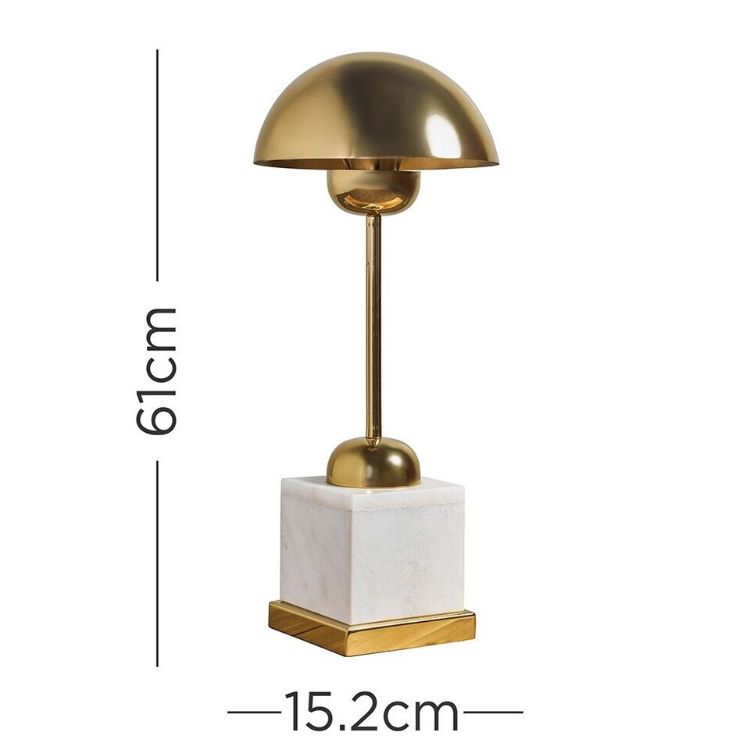 Picture of Large Gold Table Lamp Metal Brass Light Domed Shade Solid Marble Modern Base