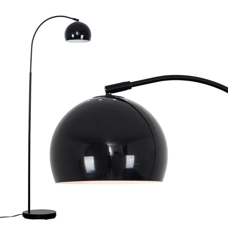 Picture of Curved Floor Lamp Standard Black Living Room Light Retro Domed Shade LED Bulb