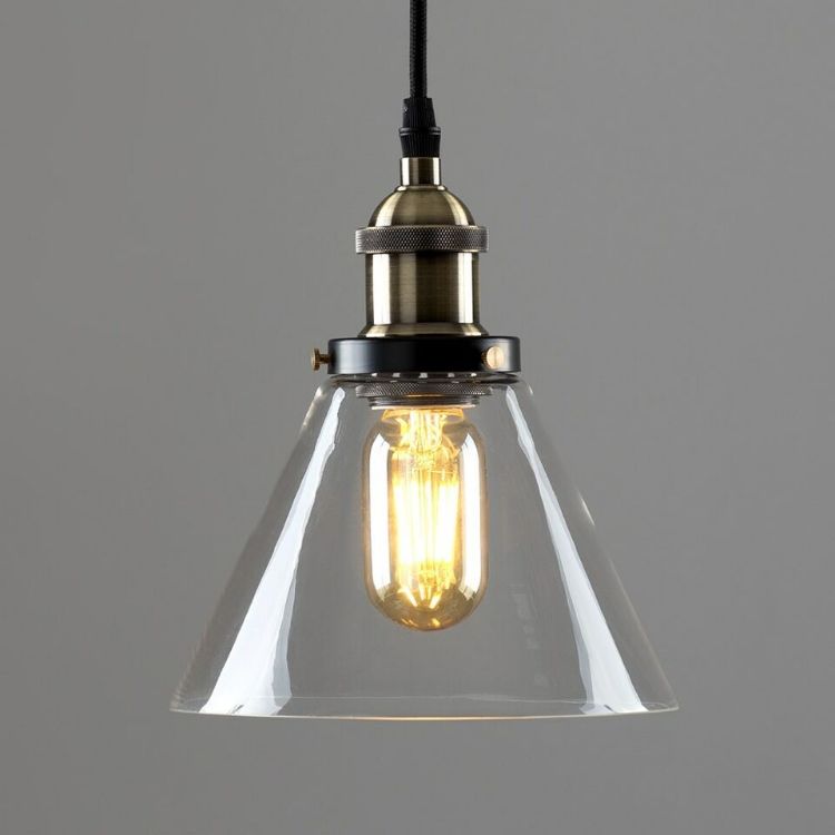 Picture of Industrial Ceiling Light Fitting Suspended Pendant Glass Shade LED Filament Bulb