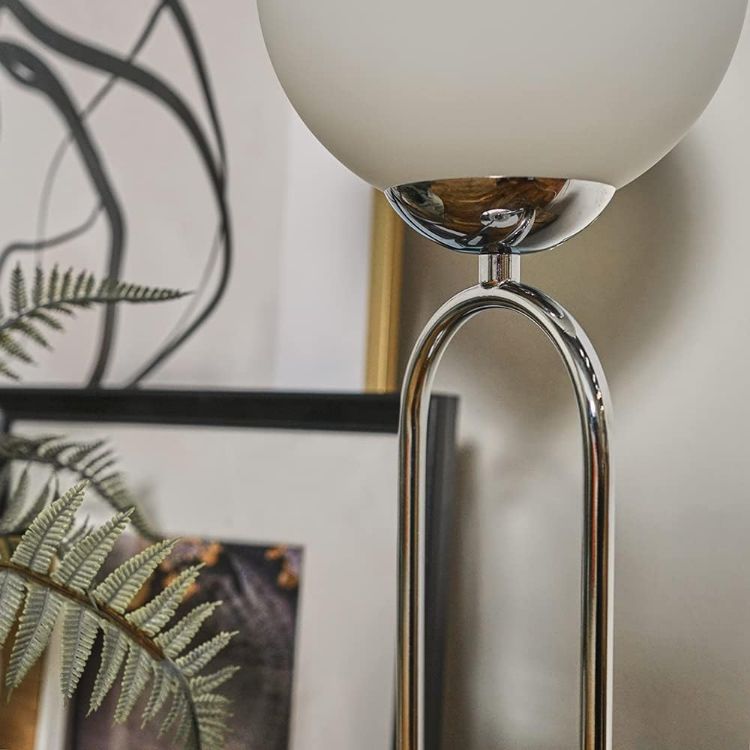 Picture of Chrome Table Lamp Opal Glass Globe Shade Living Room Bedroom Lighting LED Bulb